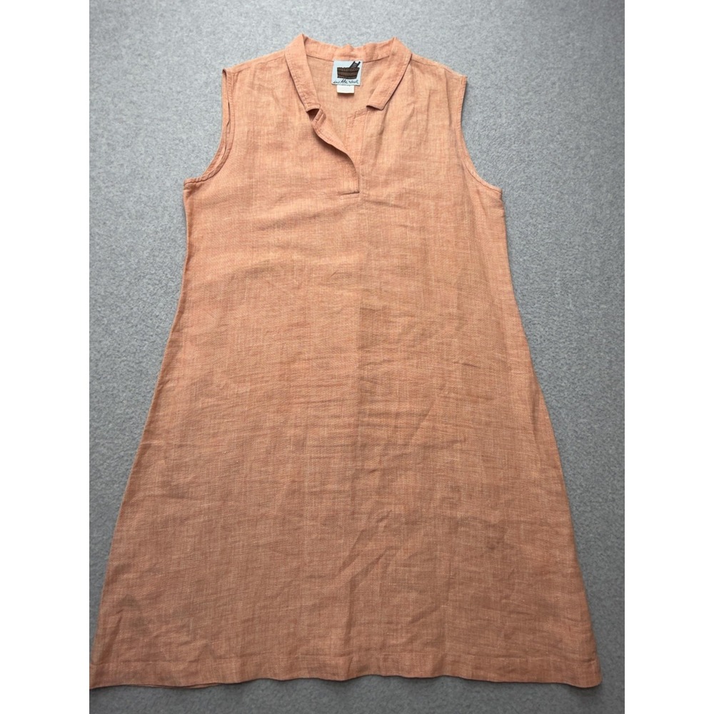 In the Wash Womens Linen Dress XL Peach Sleeveless Shift A Line Split Neck Tunic - Picture 4 of 10